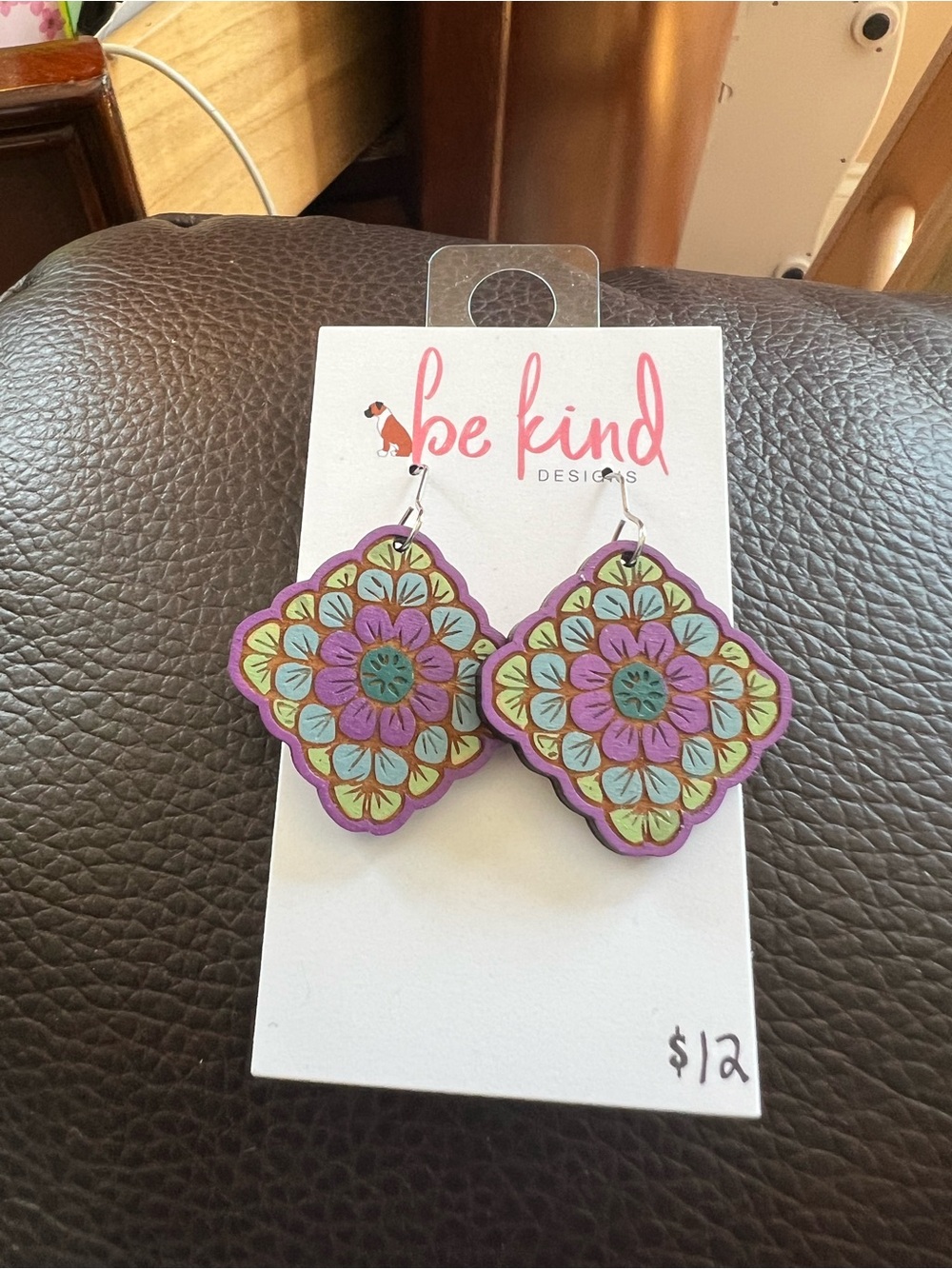 Be Kind Designs Floral Drop Earrings in Purple & Mint